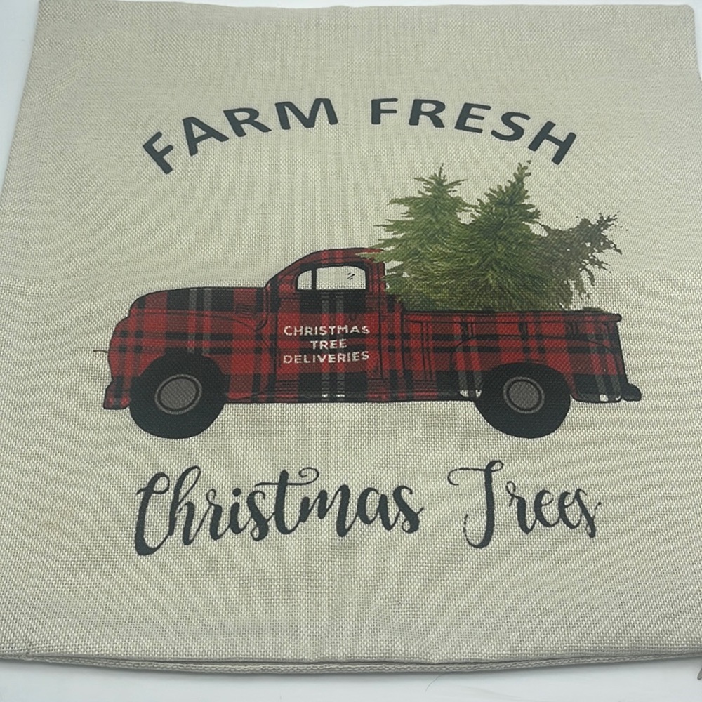 Christmas Pillow Cover 18 x 18 Vintage Truck Farm Fresh Canvas Holiday NEW